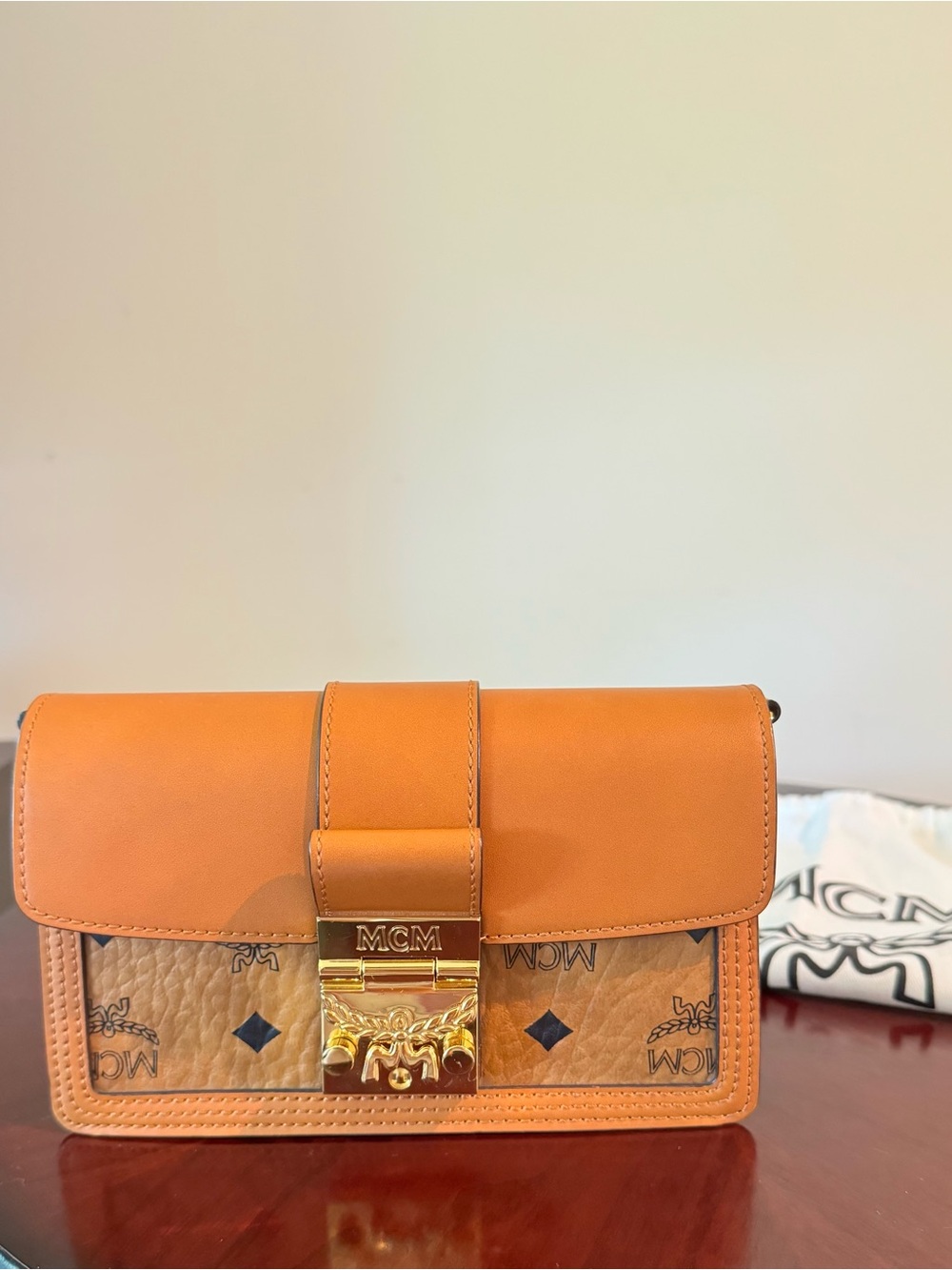 MCM Tracy Tan Visetos Leather Crossbody